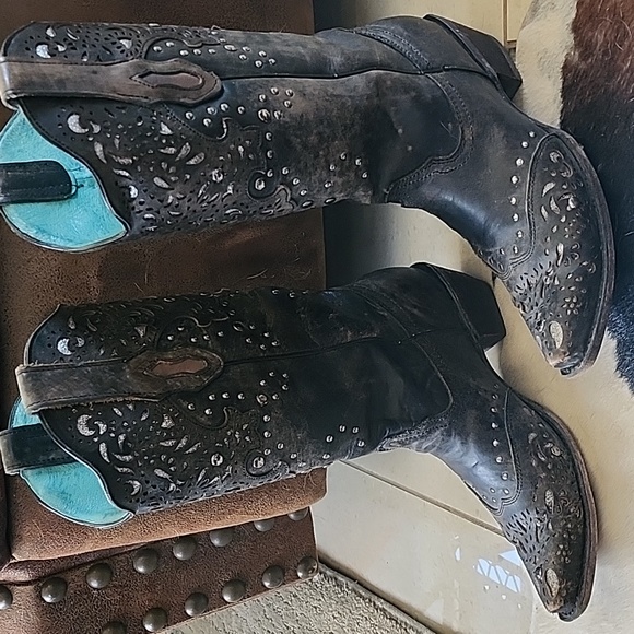 Corral Shoes - Women's Corral Fango Antiqued Studded & Silver Inlay Boots Size 9.5M